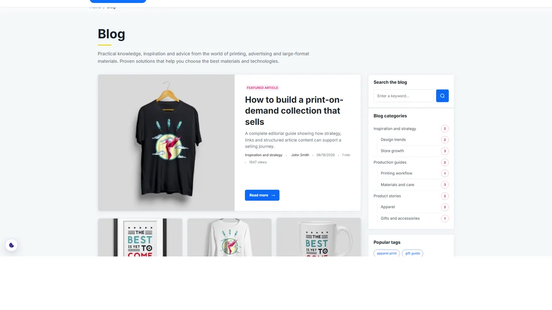 Widok bloga w sklepie PrestaShop z modułem CCI Blog